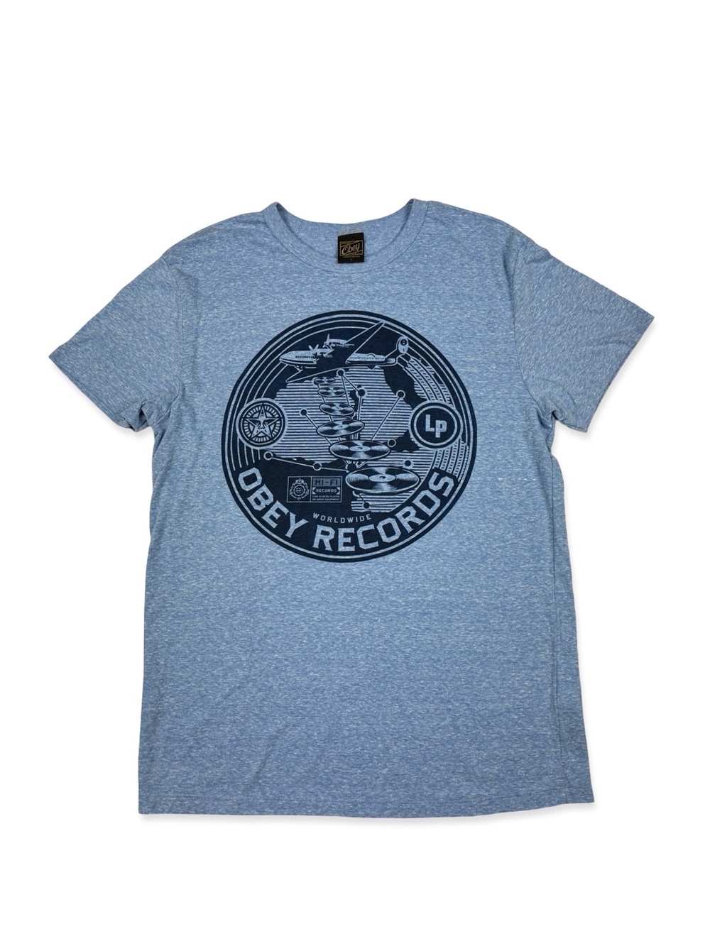 Obey Records Soft Heather Blue T-Shirt